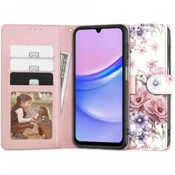 Tech-Protect Wallet case for Samsung Galaxy A15 4G | 5G - pink flowers