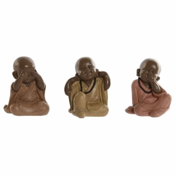 Decorative Figure Home ESPRIT Orange Coral Lime Resin Monk Oriental 8,5 x 7 x 9,7 cm (3 Units)