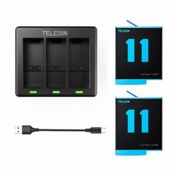 Telesin 3-slot charger + 2 batteries for GoPro Hero 12 | Hero 11 | Hero 10 | Hero 9