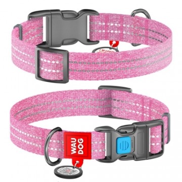 Collar WAUDOG Kakla siksna suņiem ar QR pasi, M, W 20mm, L 28-40 cm, Rozā