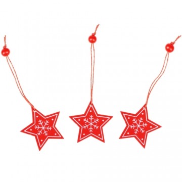 Christmas pendants wooden stars Springos CA0649 set of 3 4.5cm