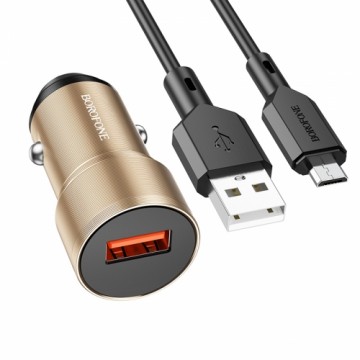 OEM Borofone Car charger BZ19A Wisdom - USB - QC 3.0 18W with USB to Micro USB cable gold