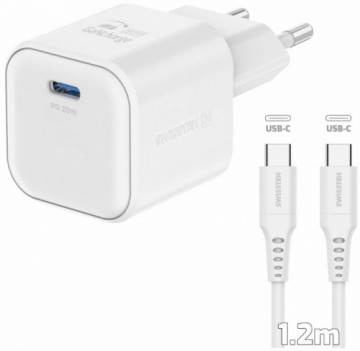 Swissten 3арядное устройство GaN USB-C 20W PD + Kабель для передачи данных USB-C-USB-C 1.2m