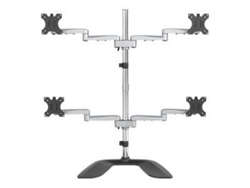 StarTech.com Desktop Quad Monitor Stand, Ergonomic VESA 4 Monitor Arm (2x2) up to 32", Free Standing Articulating Universal Pole Mount, Height Adjustable|Tilt|Swivel|Rotate, Silver - Heavy-duty VESA Mount (ARMQUADSS) stand - adjustable arm - for 4 monitor