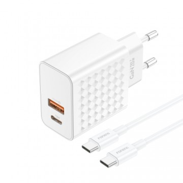 Foneng Wall charger EU42 GaN - USB + Type C - PD 20W 3A with Type C to Type C cable white