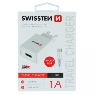 Swissten Travel Charger Smart  IC USB 1A + Data Cable USB / Micro USB 1.2m