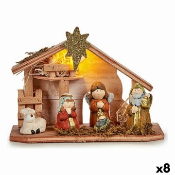 Christmas nativity set LED Light White Brown Red Green Wood Ceramic 8 x 17 x 22,5 cm (8 Units)