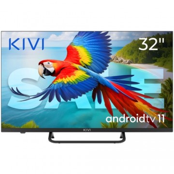 Kivi 32", Black, HD 2k, Android TV 11, Black, 1920x1080, 60 Hz, AV1, Sound 2x8W, 26 kWh/1000h, Energy E, WiFi5G, BT5.1, 3xHDMI, 2xUSB, Blue Remote, Central stand, 24 months