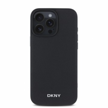 DKNY PU Leather Silver Metal Logo Magsafe Case for iPhone 16 Pro Max Black