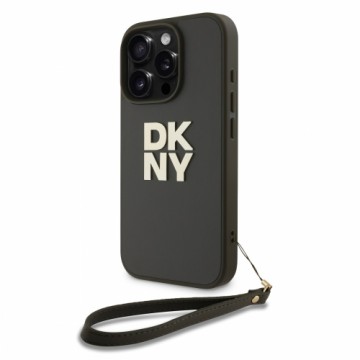 DKNY PU Leather Stack Logo Wrist Strap Case for iPhone 16 Pro Max Green