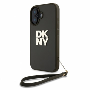 DKNY PU Leather Stack Logo Wrist Strap Case for iPhone 16 Green