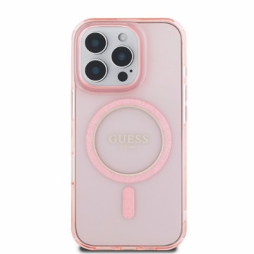 Guess IML Glitter Ring MagSafe Case for iPhone 16 Pro Max Pink