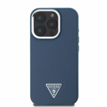 Guess PU Grained Triangle Logo Case for iPhone 16 Pro Max Blue