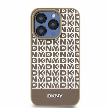 DKNY Leather Printed Pattern Metal Logo MagSafe Case for iPhone 15|14|13 - Brown