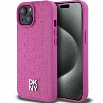 DKNY Leather Pattern Metal Logo MagSafe case for iPhone 15 | 14 | 13 - pink