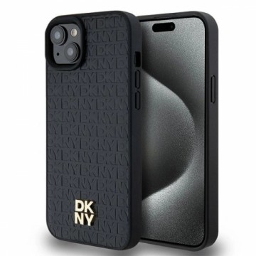 DKNY Leather Pattern Metal Logo MagSafe Case for iPhone 15|14|13 - Black