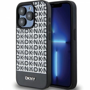 DKNY Leather Printed Pattern Metal Logo MagSafe Case for iPhone 15 Pro - Black