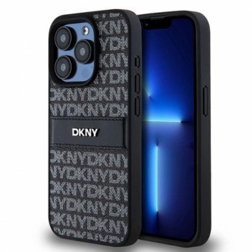 DKNY Leather Mono Stripe & Metal Logo case for iPhone 15 Pro Max - black