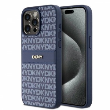 DKNY Leather Mono Stripe & Metal Logo case for iPhone 15 Pro Max - blue