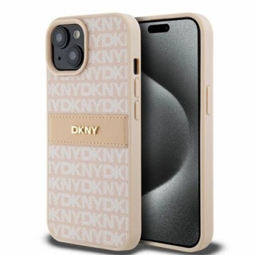 DKNY Leather Mono Stripe & Metal Logo case for iPhone 15 | 14 | 13 - pink