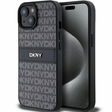 DKNY Leather Mono Stripe & Metal Logo Case for iPhone 15|14|13 - Black