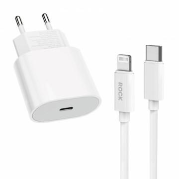 OEM Rock Wall charger T18 Sugar Cube Series GaN - Type C - QC 3.0 PD 20W with Type C to Lightning cable white