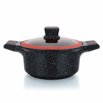 Herzberg HG-RSCAS28: Granite-Coated Casserole with Glass Lid - 28cm