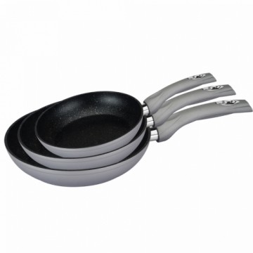 Herzog HR-3030: 3 Pieces Marble Coated Forged AluminumFry Pan Set Silver