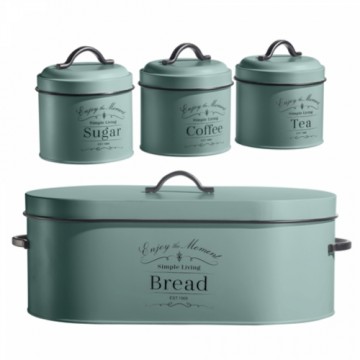 Herzberg Cooking Herzberg HG-04425: 4 Pieces Vintage Bread Box and Canister Set - Sage Green