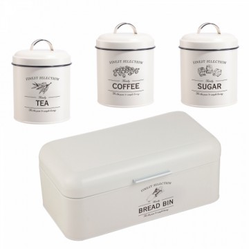 Herzberg Cooking Herzberg HG-04418: 4 Pieces Vintage Bread Box and Canister Set - Matte Cream