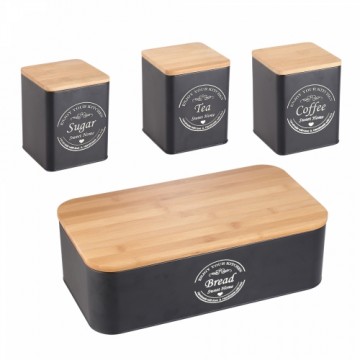 Herzberg Cooking Herzberg HG-04401: 4 Pieces Bread Box Set with Cannisters - Matte Black