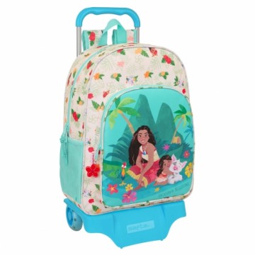 School Rucksack with Wheels Vaiana Blue Beige 33 x 42 x 14 cm