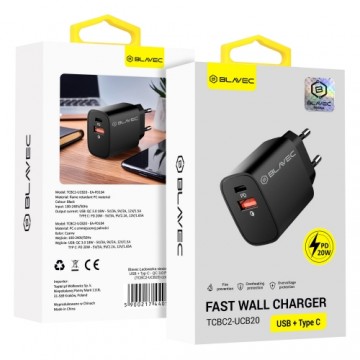 OEM Blavec Wall charger BC2 - USB + Type C - QC 3.0 PD 20W (TCBC2-UCB20) black