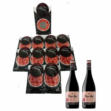 Ibērijas Stilba Šķiņķis, izmantota zīļbarība Linaje Negro 100 g x 10 Pudele sarkanvīna 750 ml x 2 Monte Real