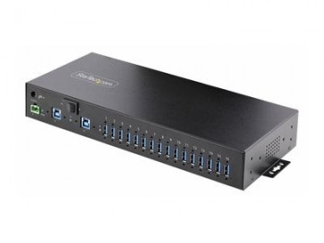 StarTech.com 16-Port Industrial USB 5Gbps Hub with Power Adapter, Metal Enclosure, Mountable, ESD Protection, Terminal Block Power, USB Charging, Dual-Host Switch - TAA - hub - 16 ports - rack-mountable - TAA Compliant