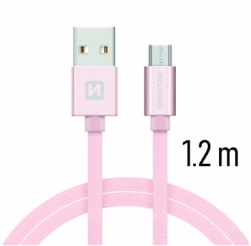 Swissten Textile Universal Micro USB Data and Charging Cable 1.2m Rose