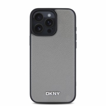 DKNY PU Leather Silver Metal Logo Magsafe Case for iPhone 16 Pro Max Grey