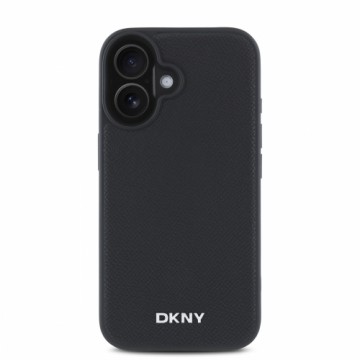 DKNY PU Leather Silver Metal Logo Magsafe Case for iPhone 16 Black