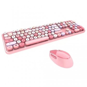 MOFII Sweet Wireless 2.4G Full Layout Keyboard & Optical Mouse Rose with desig multi color buttons