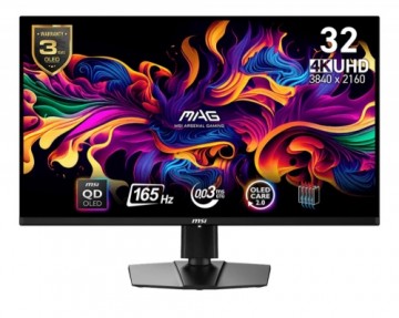 Monitor|MSI|31.5"|Gaming|Panel QD-OLED|3840x2160|16:9|165Hz|0.03 ms|Swivel|Pivot|Height adjustable|Tilt|Colour Black|MAG321UPQD-OLED