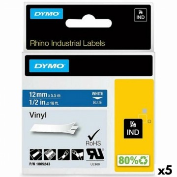 Laminēta lente iekārtu marķēšanai Rhino Dymo ID1-12 Zils Balts 12 x 5,5 mm Pašlīpoši materiāli Vinila (5 gb.)