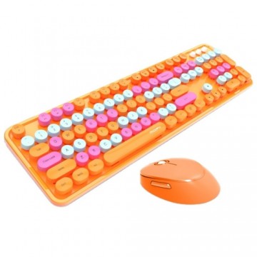 MOFII Sweet Wireless 2.4G Full Layout Keyboard & Optical Mouse Orange with desig multi color buttons