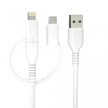 Forever recycling  cable 3w1 1,5m 2,4A USB-A -USB-C+ microUSB  + Lightning KR3W1-00 white