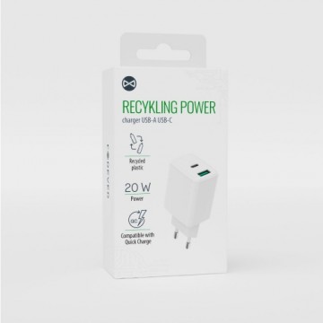 Forever Recycling Forever recycled wall charger USB + USB-C 20W  LSR20-AC-00 white