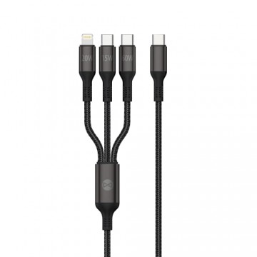 Forever 3in1 cable USB-C - Lightning + 2x USB-C 1,2 m 60W black