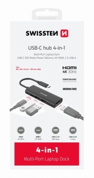 Swissten 4in1 USB-C Hub Multi-port laptop docking station 100W / HDMI 4K / 2x USB-A