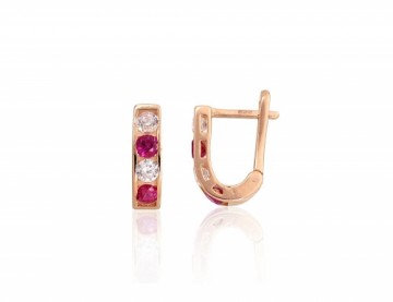 Gold earrings with 'english' lock #1201493(Au-R)_CZ+CZ-RO, Red Gold 585°, Zirkons, 0.81 gr.