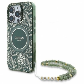 Guess GUHMP16XHCPOFPA iPhone 16 Pro Max   6.9" zielony|green hardcase IML Flowers Allover Electro With Pearl Strap MagSafe