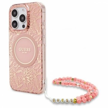 Guess GUHMP16LHCPOFPP iPhone 16 Pro 6.3"  różowy|pink hardcase IML Flowers Allover Electro With Pearl Strap MagSafe