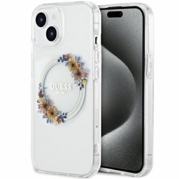 Guess GUHMP15SHFWFCT iPhone 15 | 14 | 13 6.1" transparent hardcase IML Flowers Wreatch MagSafe